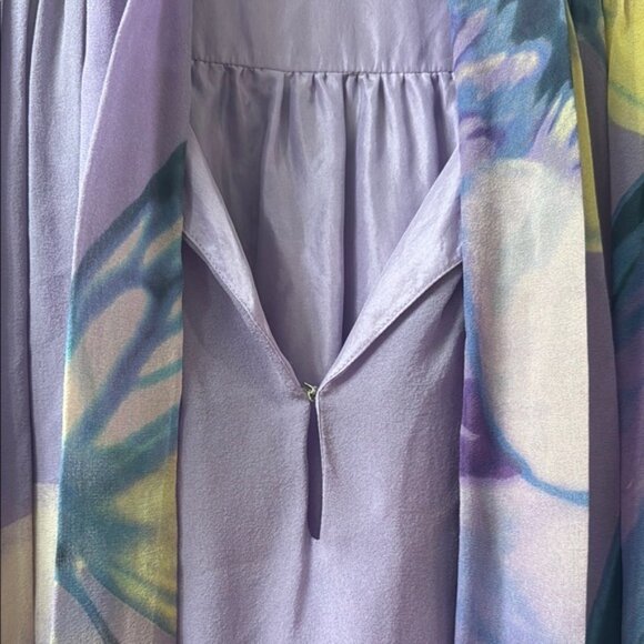Vivienne Tam Flowy Purple Floral Butterfly Silk Dress Size P - Picture 4 of 5